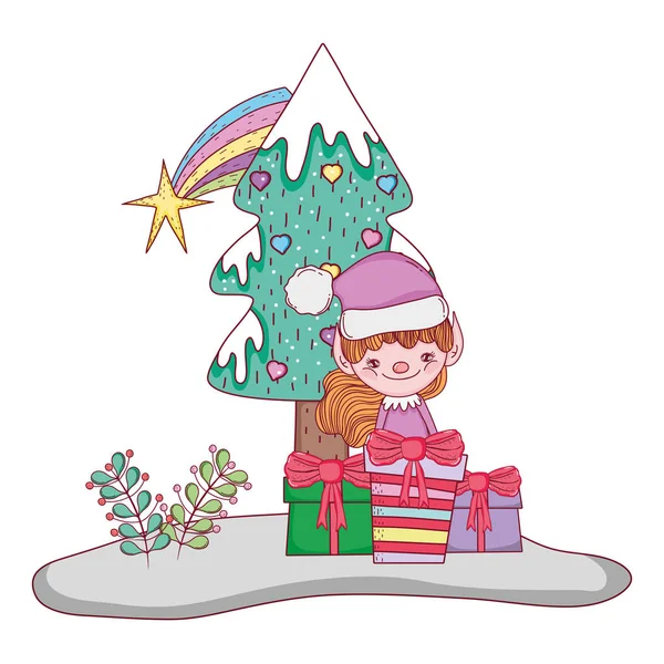 Carino Santa Helper Con Regali Vettoriale Illustrazione Design — Vettoriale Stock