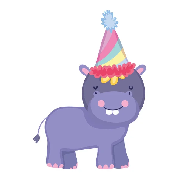 cute and little hippo character with party hat vector illustration design