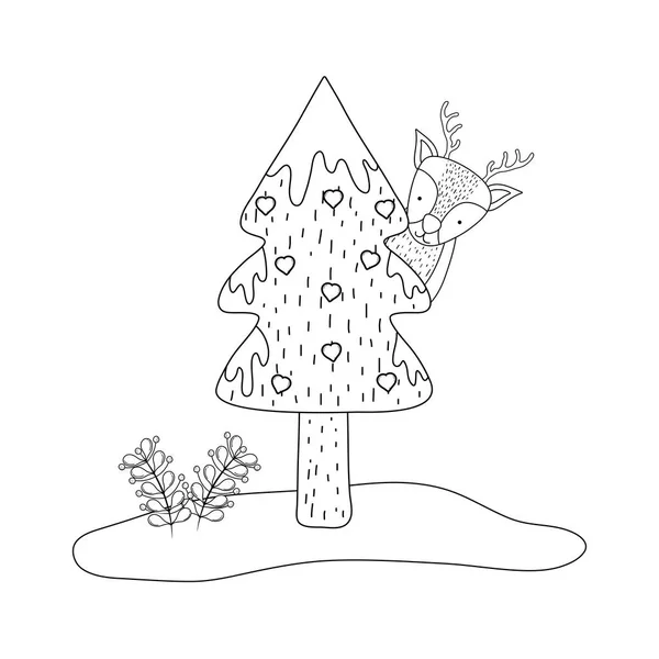 Veselé Vánoční Strom Ikonu Vektorové Ilustrace Design — Stockový vektor