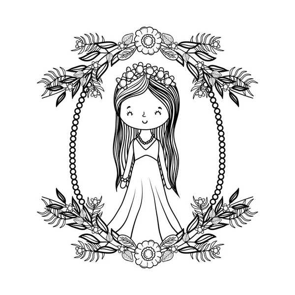 Mariée Mariage Mignon Avec Robe Dessin Animé Sur Couronne Vectorielle — Image vectorielle