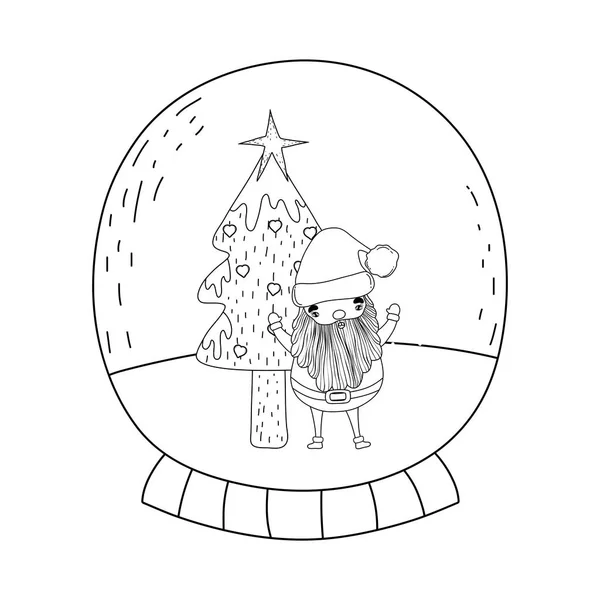 Niedliche Weihnachtsmann Claus Mit Kiefer Baum Vektor Illustration Design — Stockvektor