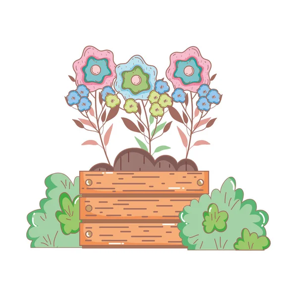 Garten Busch Mit Blumen Vektor Illustration Design — Stockvektor