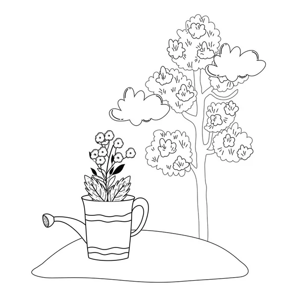 Baumpflanze Mit Garten Und Sprinkler Vektor Illustration Design — Stockvektor