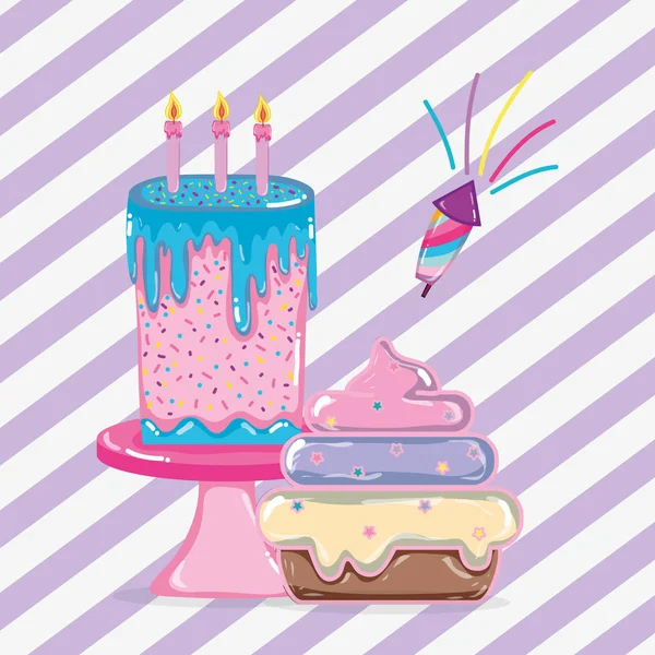 Gâteau Anniversaire Cupcake Avec Illustration Vectorielle Feux Artifice Design Graphique — Image vectorielle