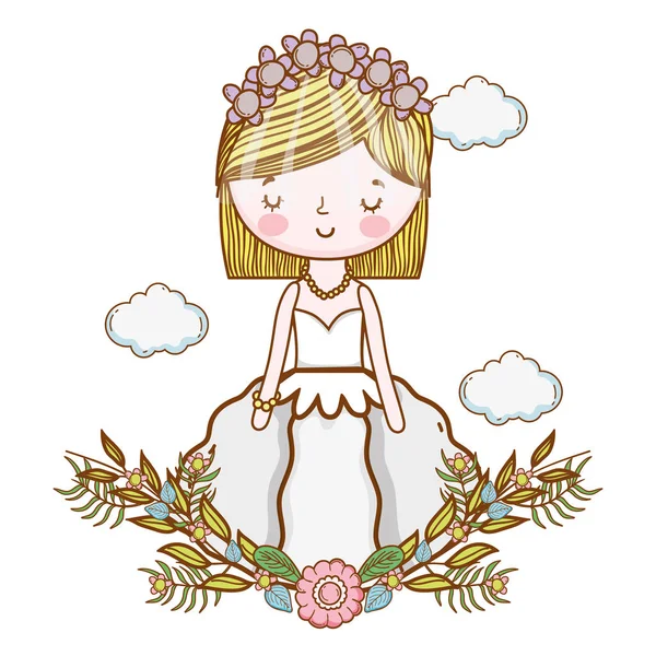 Braut Hochzeit Auf Kranz Niedlich Cartoon Vektor Illustration Grafik Design — Stockvektor