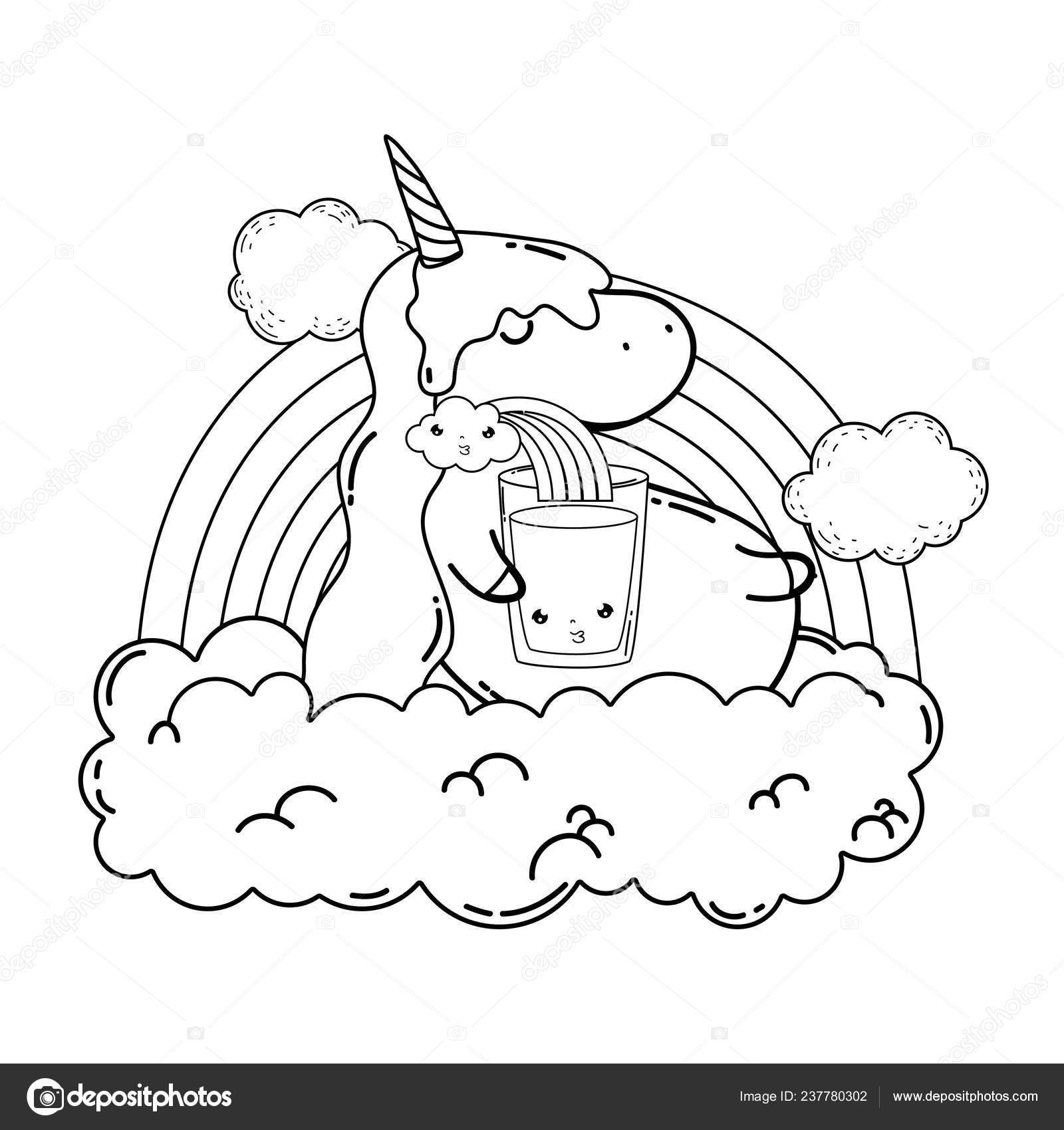 雲と虹可愛いベクトル イラスト デザインのかわいいユニコーン ストックベクター C Stockgiu