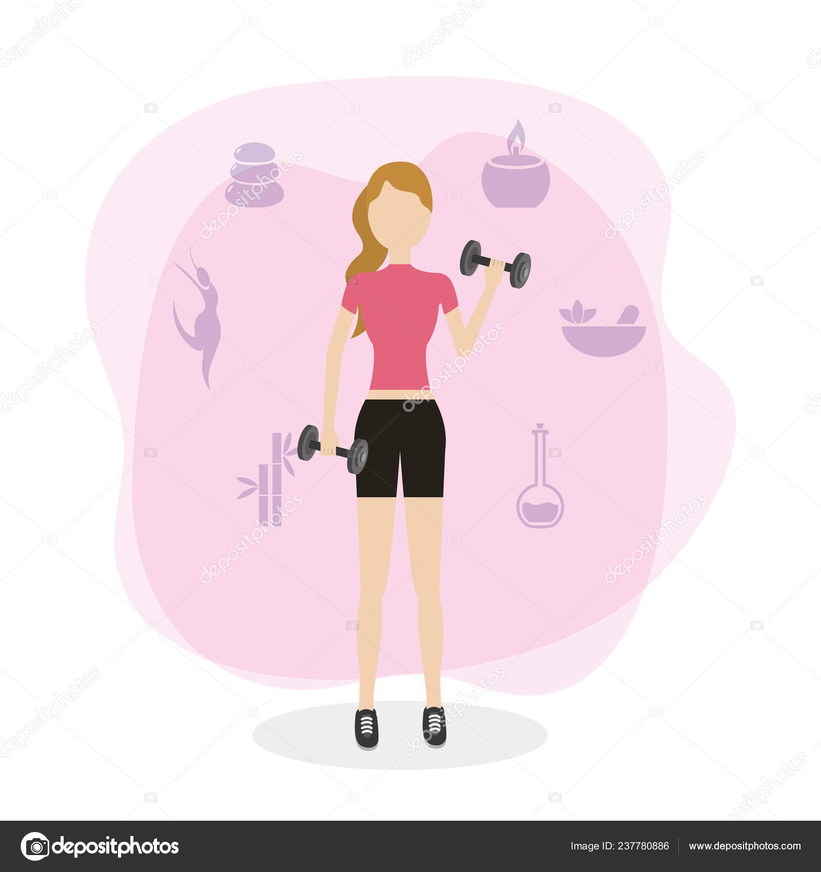 Young Women Weight Lifting Healthy Lifestyle Cartoon ...