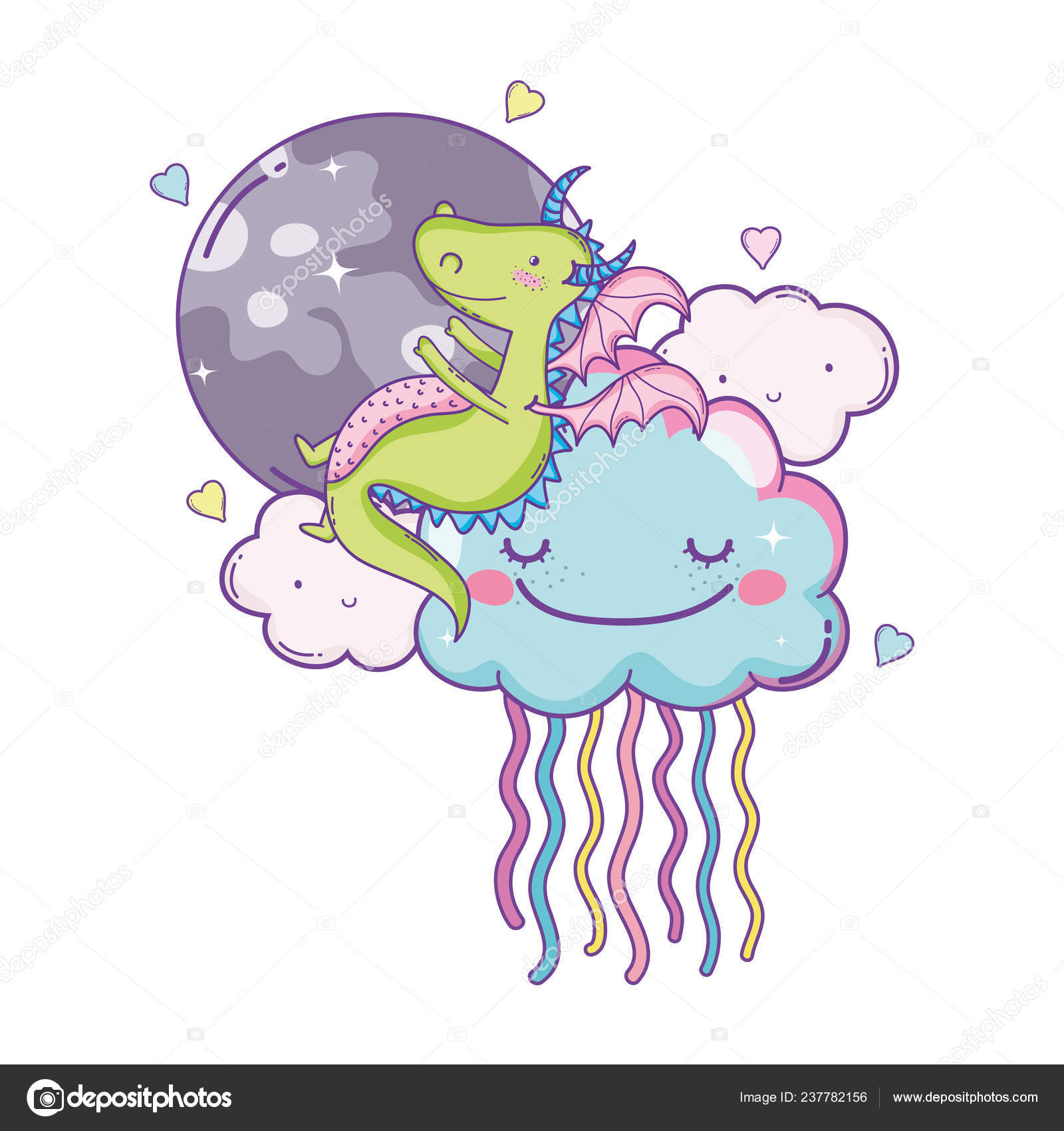 Cute Dragon Clouds Full Moon Cartoons Vector Illustration Graphic Design Stock Vector C Stockgiu 237782156
