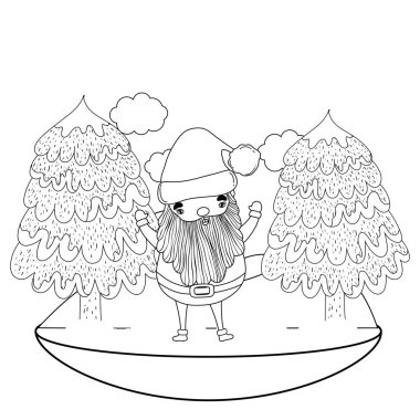 Noel Baba ile çimen vektör çizim tasarım ağacında