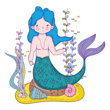Erkek mermaid sualtı sahne vektör çizim tasarım