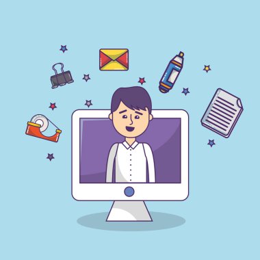 iş çalışan office ile malzemeleri ve öğeleri illüstrasyon grafik tasarım vektör