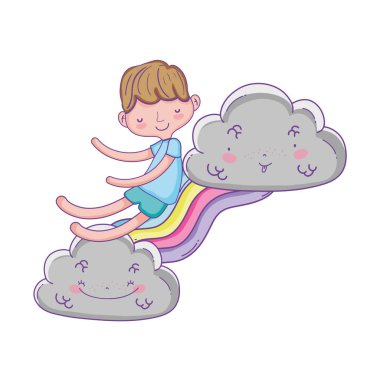 Bulutlar ve gökkuşağı hayal sevimli çocuk çizgi film vektör çizim grafik tasarım