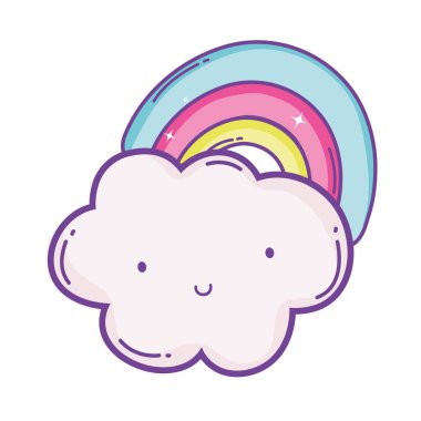 gülümseyen bulut ve gökkuşağı sevimli çizgi film illüstrasyon grafik tasarım vektör