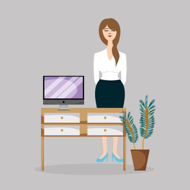 Office karikatür vektör çizim grafik tasarım çalışma iş kadını