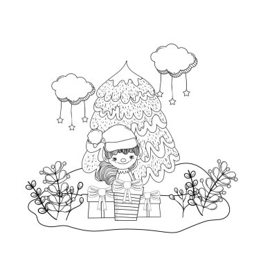 çimen vektör çizim tasarım hediyeler ile sevimli Noel Baba Yardımcısı