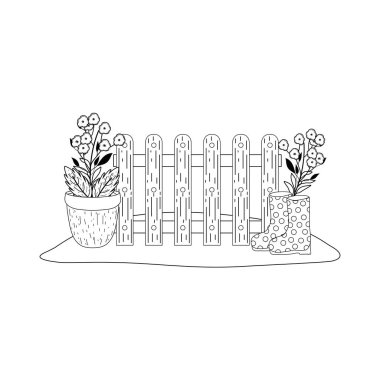 Bahçıvan çit vektör çizim tasarım ile lastik çizmeler