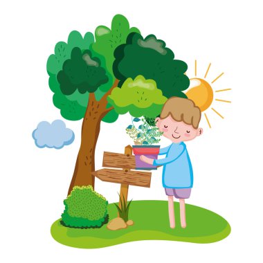 Çocuk houseplant ok işareti ve ağaç vektör çizim tasarım ile kaldırma