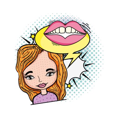 kadın ağız ve konuşma balonu pop sanat stil vektör çizim ile