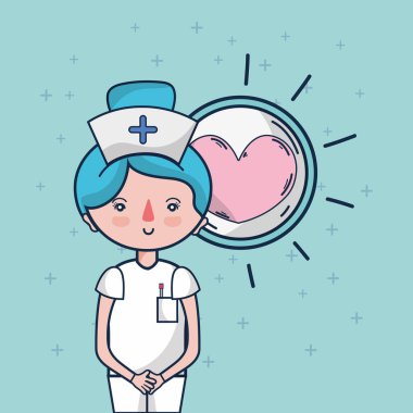 kan bağış kadın hemşire ve kalp sağlığı karikatür vektör çizim grafik tasarım
