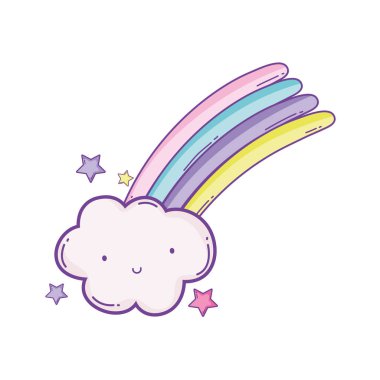Pastel renkler sevimli bulut ve gökkuşağı çizgi film
