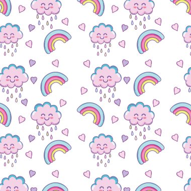 Şirin bulutlar arka plan desen çizgi film illüstrasyon grafik tasarım vektör