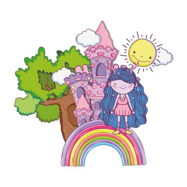 kale ve gökkuşağı vektör çizim tasarımı ile sevimli küçük peri