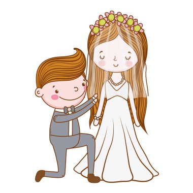 Çift Düğün Sevimli çizgi vektör çizim grafik tasarım