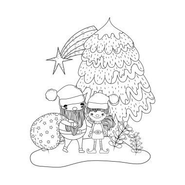 Noel Noel Baba ile peyzaj vektör çizim yardımcı