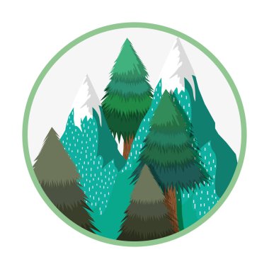 Peyzaj kar dağ dairesel çerçeve vektör çizim tasarımı ile