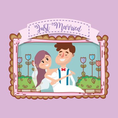 Sadece evli düğün çift kart tasarım vektör çizim grafik tasarım