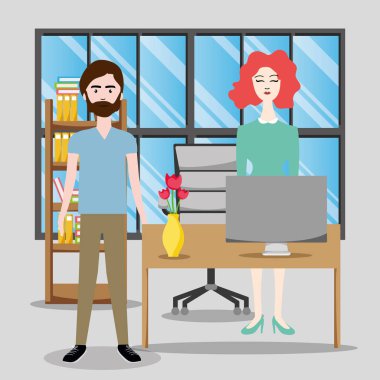 İş arkadaşları office sahne karikatür, çizim grafik tasarım vektör