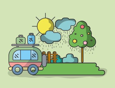 Tatil ve seyahat öğeleri çizgi film illüstrasyon grafik tasarım vektör