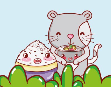 Japon yemekleri kawaii karikatürler vektör çizim grafik tasarım ile kedi