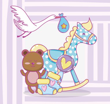 Bebek duş oyuncak ve kutlama sevimli çizgi film illüstrasyon grafik tasarım vektör