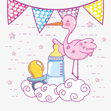 Bebek duş oyuncak ve kutlama sevimli çizgi film illüstrasyon grafik tasarım vektör