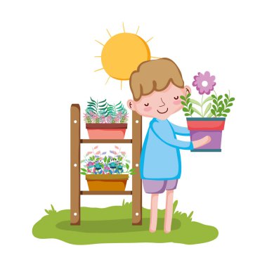 Çocuk Bahçe vektör çizim tasarım raf ile houseplant kaldırma