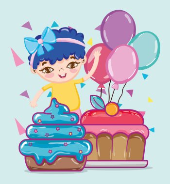 Kek ve balonlar ile kız vektör çizim grafik tasarım