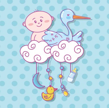 Bebek duş oyuncak ve kutlama sevimli çizgi film illüstrasyon grafik tasarım vektör