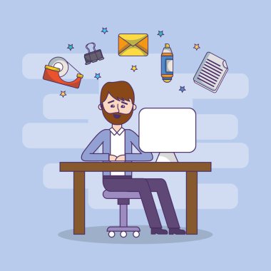 iş çalışan office ile malzemeleri ve öğeleri illüstrasyon grafik tasarım vektör