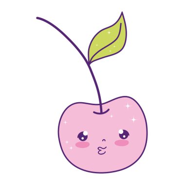 Taze kiraz kawaii karakter vektör çizim tasarımı