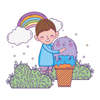 dondurma kawaii karakter vektör çizim tasarımı ile küçük çocuk