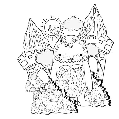 Fairytale canavar kale vektör çizim tasarım