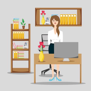 Office karikatür vektör çizim grafik tasarım çalışma iş kadını