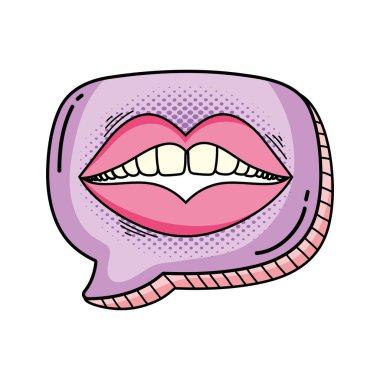 Konuşma baloncuğu olan kadın ağzı pop sanat stili çizim tasarımı