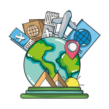 Tatil ve seyahat öğeleri çizgi film illüstrasyon grafik tasarım vektör