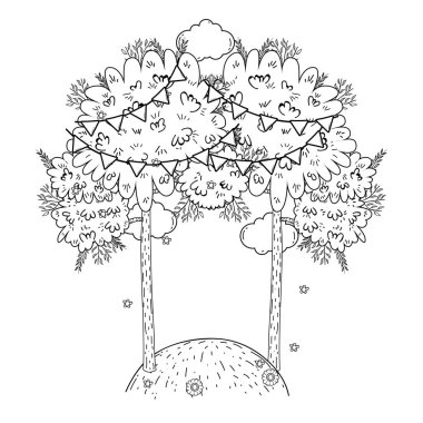 ağaçlar şirin doğa flamalar ile vektör çizim grafik tasarım