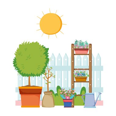vektör çizim tasarım chelf Bahçe ve çit houseplants ile