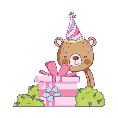 İyi ki doğdun ayı giftbox çalılar vektör çizim grafik tasarımı ile