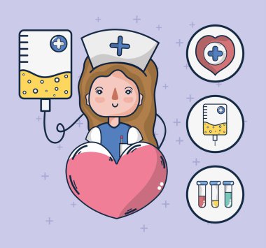 Kadın doktor ve kan bağışı kampanyası karikatür çizim grafik tasarım vektör