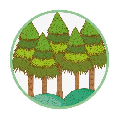 ağaçlar kırsal manzara yuvarlak simge vektör çizim grafik tasarım